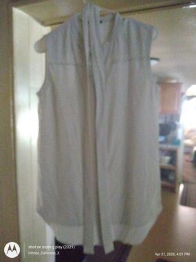 Sleeveless White Tie-Neck Blouse - Women's Maternity Top